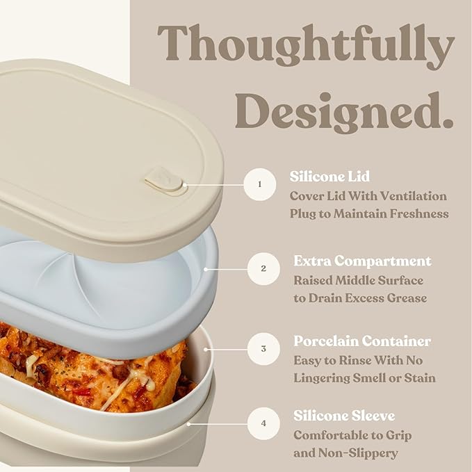 Ceramic Bento Lunch Box with Silicone Lid & Compartment Divider for Adults, Reusable Airtight Meal Prep Food Storage, Sandwich, Snack, Salad Container, Microwave Oven Safe (Lilac, 30.4 Oz)