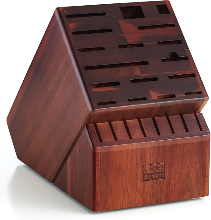 Cooks Standard Acacia wood Knife Block Holder without Knives, 25 Slot X-Large Universal Countertop Butcher Block Kitchen Knife Stand for Easy Kitchen Storage