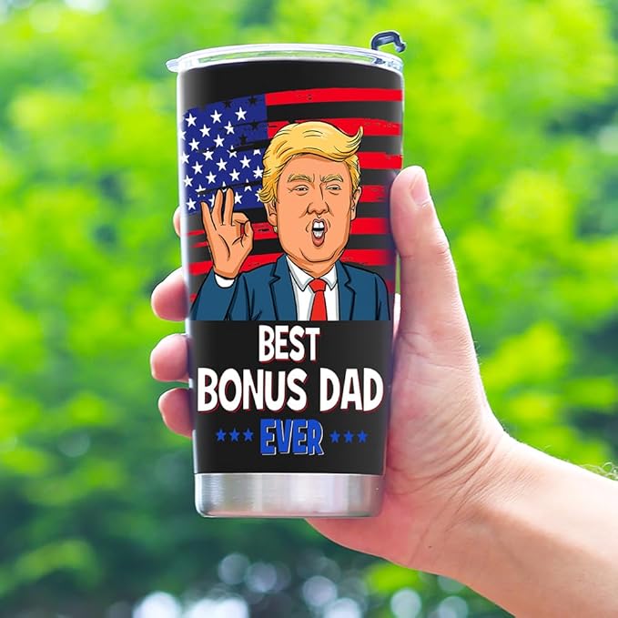 Best Bonus Dad Christmas Gift from Daughter Son Kids - Funny Birthday Gifts for Bonus Step Dad Stepdad, 20 OZ Stainless Steel Insulated Travel Coffee Tumbler Cup