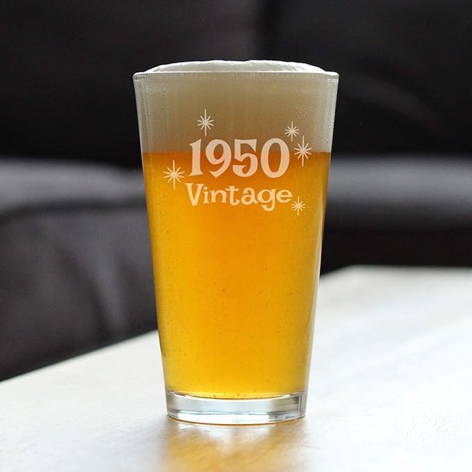 Vintage 1950 Pint Glass for Beer - 75th Birthday Gifts for Men or Women Turning 75 - Fun Bday Party Decor - 16 oz
