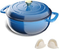 ROVSUN Enameled Cast Iron Round Dutch Oven, 6QT Pot with Lid &Dual Handles with Silicone Gloves,Oven Safe up to 500°F, Heavy-Duty Pre-Seasoned Cookware for Bread Baking, Braising, Stews, Roasting, Blue