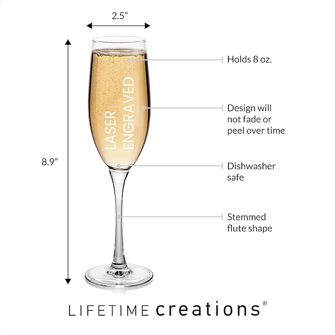 Lifetime Creations Engraved Personalized Name Champagne Glass 8 oz - Stemmed Champagne Flute with Name, Monogrammed Toasting Glass Gift, Dishwasher Safe, Made in USA