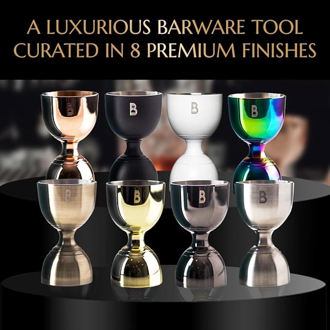 Double Bell Jigger by Bull In China - Classic Stainless Steel with 0.25oz to 2oz Measures for Cocktails, Bars & Bartenders