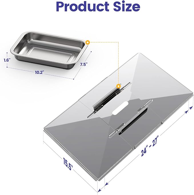 Geesta Grill Grease Tray Set, Stainless Steel Grill Replacement Parts, 24" - 27" Adjustable Grill Drip Pans Fit for Gas Grill from Dyna Glo, Nexgrill, Backyard Grill, Expert, BHG, Kenmore and More