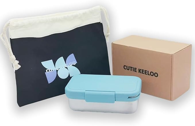Stainless Steel Small Bento Box for Adults - Leakproof Microwave Safe Lunch Box for Work, Meal Prep and On the Go with Utensils & Bag (Blue), Compact-Sized for Moderate Appetites