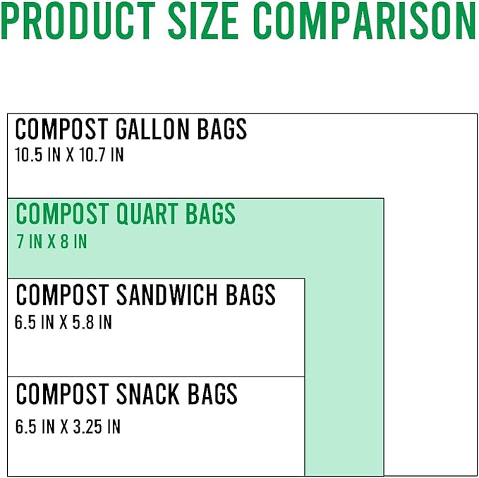 Compostable Quart Food Storage Freezer Bags, 60 Count | 2 Mil | 8 IN x 7 IN, Freshness Easy Open Biodegradable Eco-Friendly Reclosable Compost Zipper Bags