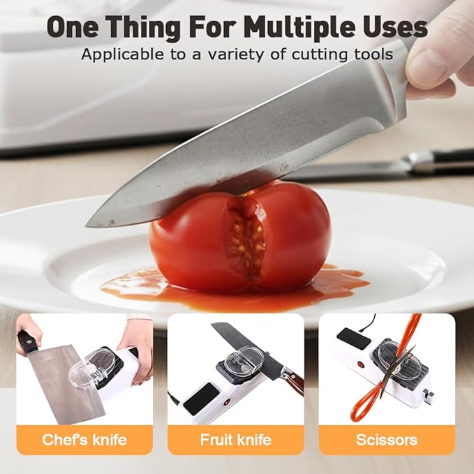 Electric Knife Sharpener, Knife Sharpening Tool with Replacement Grinding Wheel, USB Rechargeable MultiFunctional Sharpener for Kitchen Knives and Scissors,Home Restaurant Use (USB Rechargeable)