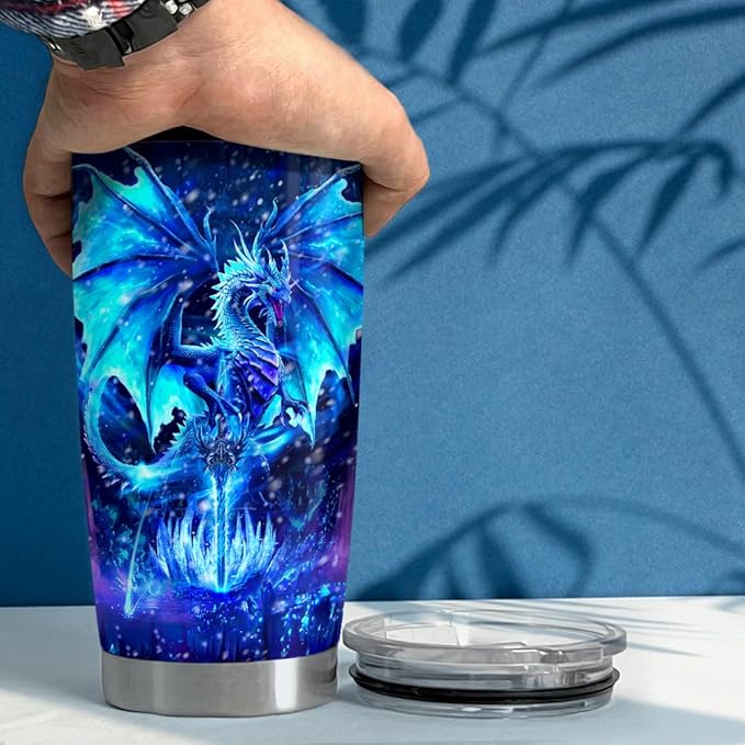 SANDJEST Blue Dragon Tumbler 20oz Stainless Steel Insulated Tumblers Coffee Travel Mug Cup Gift for Men Women Gifts for Birthday Christmas