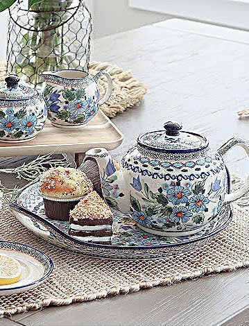 Blue Rose Polish Pottery - Blue Ballina Medium Teapot - 4 Cup Capacity - Hand-Painted Polish Pottery Ceramic Coffee & Tea Server