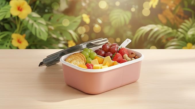 2-Compartment Bento Lunch Box – Leakproof, BPA-Free, Microwave & Dishwasher Safe Meal Prep Container – Compact & Reusable Food Storage for Work, Gym, or Travel (Simple Pink)