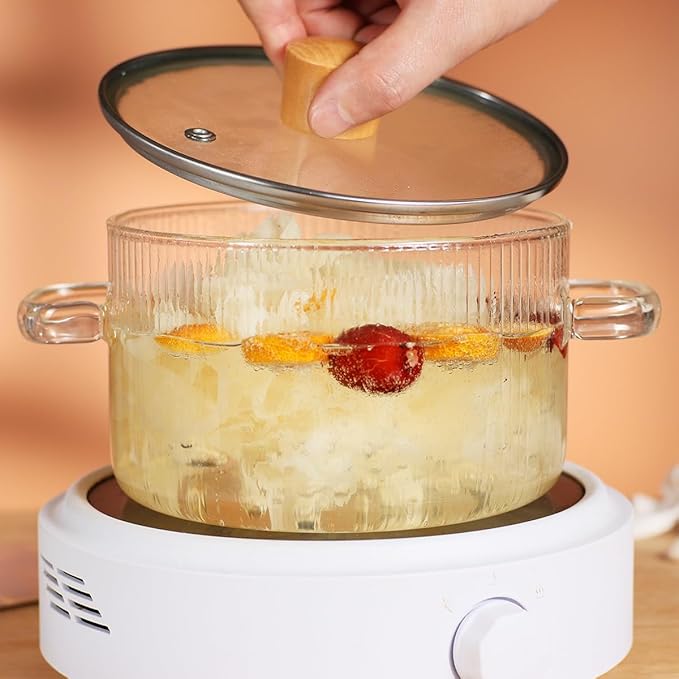 Glass Cooking Pot with Lid - 1.5L(50oz) Heat Resistant Borosilicate Glass Saucepan with Brush & Anti-Scalding Mat for Pasta Noodle, Soup, Milk, Baby Food