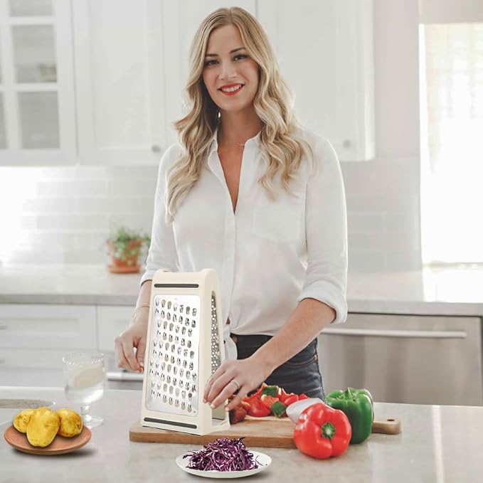 Cheese Grader, Grater with Container Box Shredder Lemon Zester Graters for Kitchen Stainless Steel Food Ginger Potato Vegetables Peeler Prep Solutions by 2 Way Grate and Measure