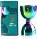 Double Bell Jigger by Bull In China - 0.25oz to 2oz Measures for Cocktails, Bars & Bartenders (Rainbow Chrome)
