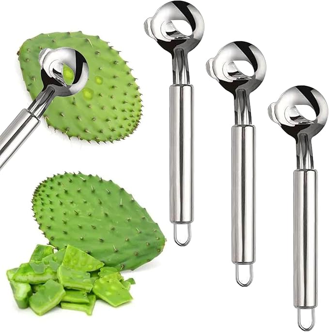 Cactus Peeler Spoon, 3 Pack Stainless Steel Pelador de Nopales, Multifunctional Spoon-Shaped Nopales Peeler, Manual Cactus Thorn Removal Cutter, Portable Kitchen Tools for Cactus Lovers (3PCS)
