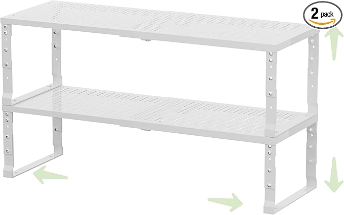 Flat Top Storage Rack - Expandable Countertop Space Saver, Heavy-Duty Steel Construction, Powder Coated Finish for Kitchens, Bathrooms, Workshops or Offices