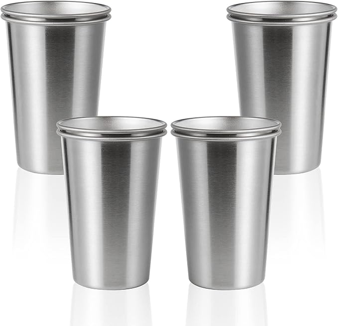 8 Pack 16oz Stainless Steel Pint Cup,Healthy Unbreakable and Stackable,Metal Drinking Glasses