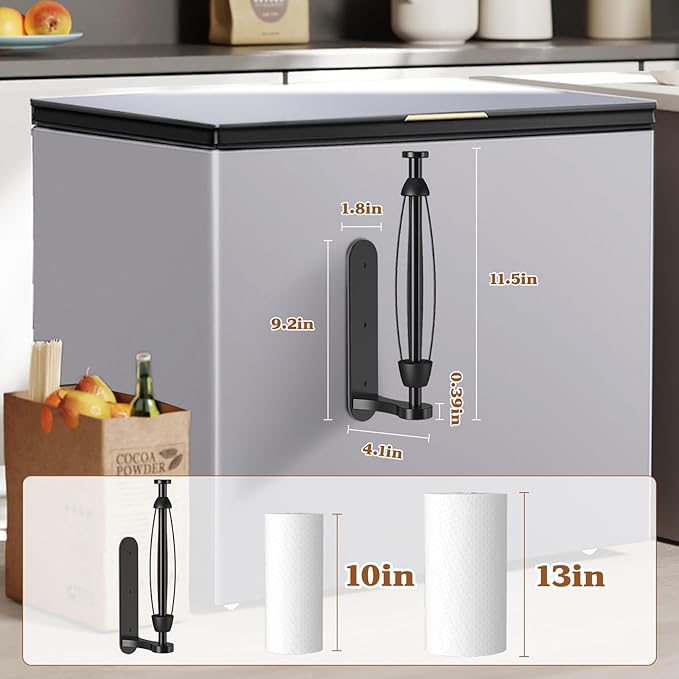 Magnetic Paper Towel Holder, One-Handed Tear, Adhesive, Black, Paper Towel Holder Wall Mount with Ratchet Mechanism for Refrigerator, Camper, Garage, Rv, Kitchen, Bathroom, Farmhouse