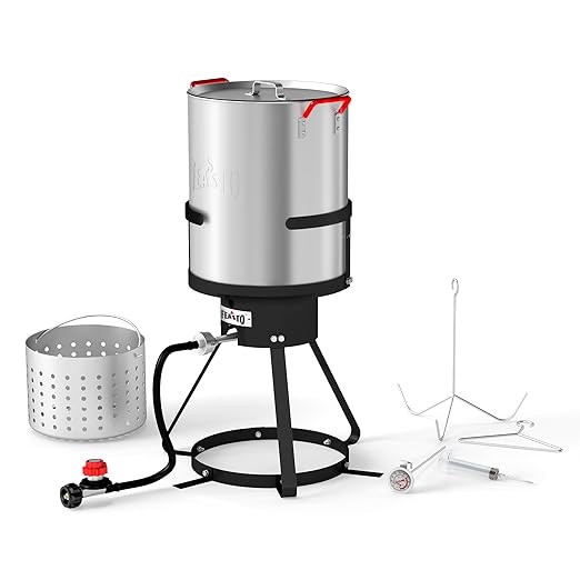 30 Qt Aluminum Turkey Fryer Pot with Stockpot Basket & 50,000 BTU Propane Gas Burner, Outdoor Deep Fryer & Seafood Boil Pot-Outdoor Cooker for Crawfish, Crab, Shrimp and Frying