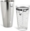 HIC Kitchen Bar Boston Cocktail Shaker and Mixer Glass Set with 7 Printed Recipes, 18/8 Stainless Steel and Borosilicate Glass
