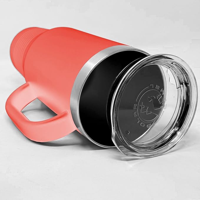 LaserGram 40oz Vacuum Insulated Travel Mug with Handle, Sushi, Personalized Engraving Included (Coral)