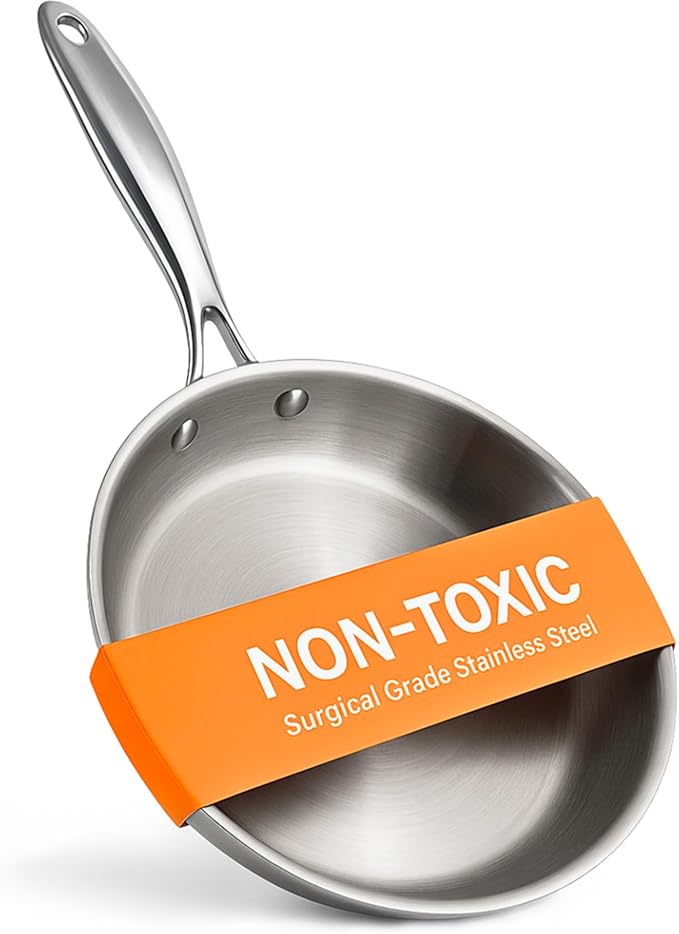 Ziruma Non-Toxic 8" Surgical Grade Stainless Steel Frying Pan, Fully Clad for Fast & Even Heat, PFOA-Free, Induction Compatible, Oven Safe to 500°F