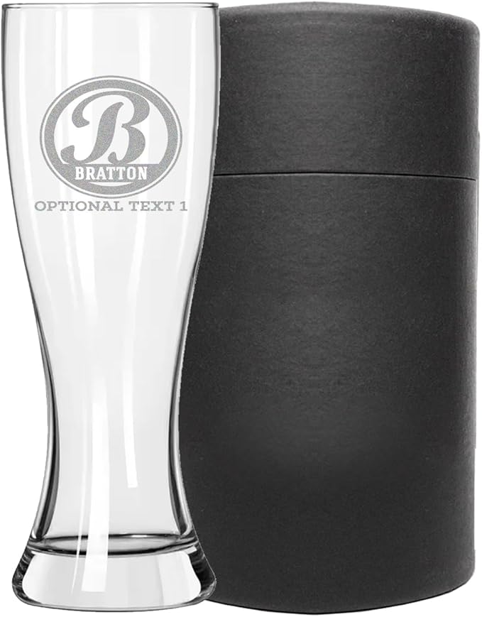 Personalized Etched 23oz Pilsner Beer Glass - Custom Engraved Christmas Gifts for Men, Dad Drinking Birthday Glasses, Gifts for Him, Bratton Monogram