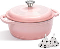 Cast Iron Dutch Oven Pot With Lid - AIVIKI 5QT Enameled Dutch Oven for Bread Baking With Cotton Potholders - Heavy- Duty Cookware Across All Cooktops, Wedding Registry Ideas & Gifts, Pink