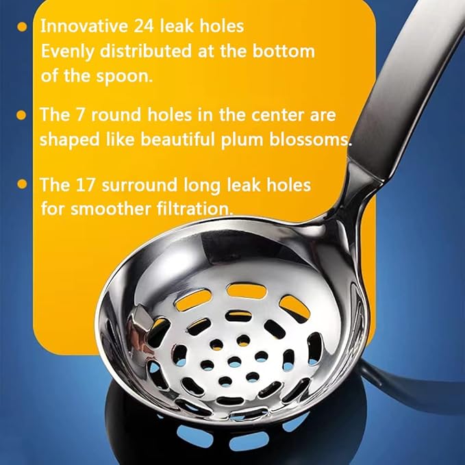 Small Soup Ladle Metal SUS304 Stainless Steel Ladles Spoon And Slotted Colander Spoon Set Soup Ladle With Holes Strainer Scoop Ladles For Serving Gravy Hot Pot Or Restaurant,2 Piece Set