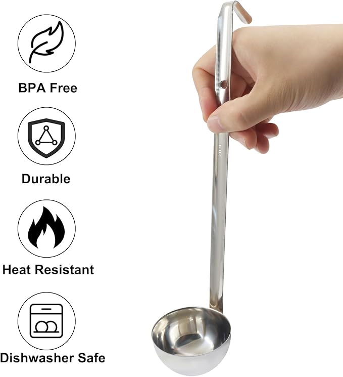 3 Oz Stainless Steel Ladle, 3 Pcs Sturdy Soup Ladle, 9" Long Handle Length for Stirring, Portioning and Serving Soup and Stew in Restaurants and Home (2.72" Bowl Diameter）