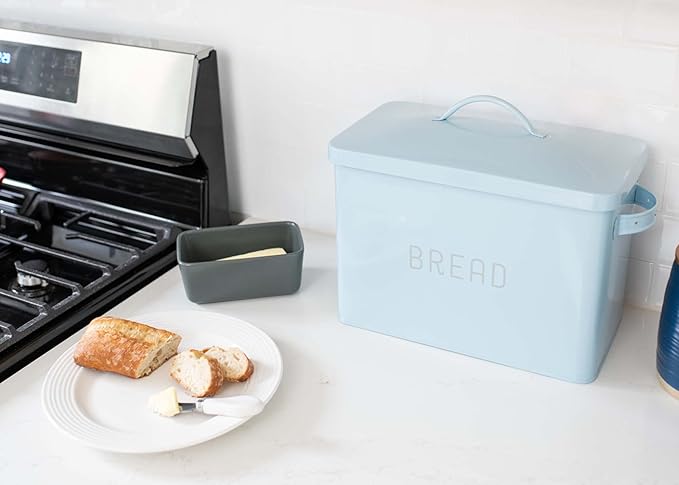 Nat & Jules Extra Large Blue 15 x 10 Metal Farmhouse Bread Box - Holds Two Full Loaves