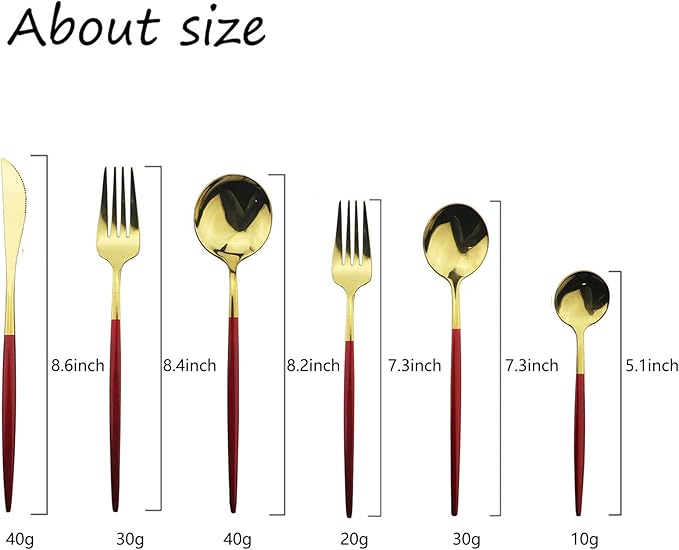 JASHII 18/10 Silver Silverware Set Stainless Steel Flatware Utensils Set Gold Cutlery Set| 36-Piece Modern Cubiertos Dorados| BEST Birthday Wedding Gift (6 sets, Red Handle Gold Mirror Polish)