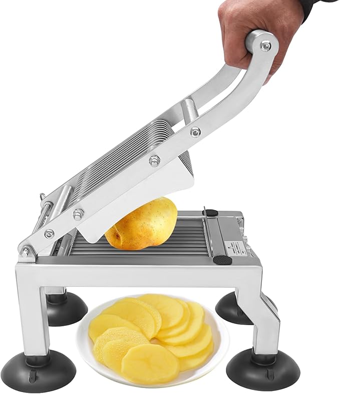 Manual Vegetable Slicer Heavy Duty Tomato Slicer 10mm/0.39in Stainless Steel Fruit Vegetable Cutter with 4 Suction Cups for Onion Cucumber Tomato Apple within 2.76in 4 Suction Cups