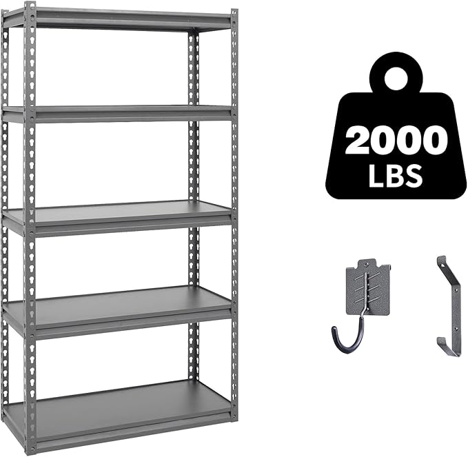 30" W Laminated Heavy Duty Metal Shelving Unit 2000 Lbs Boltless Garage Storage Shelves Utility Rack Shelf Warehouse Pantry Shed 30" W x 12" D x 60" H, Dark Gray