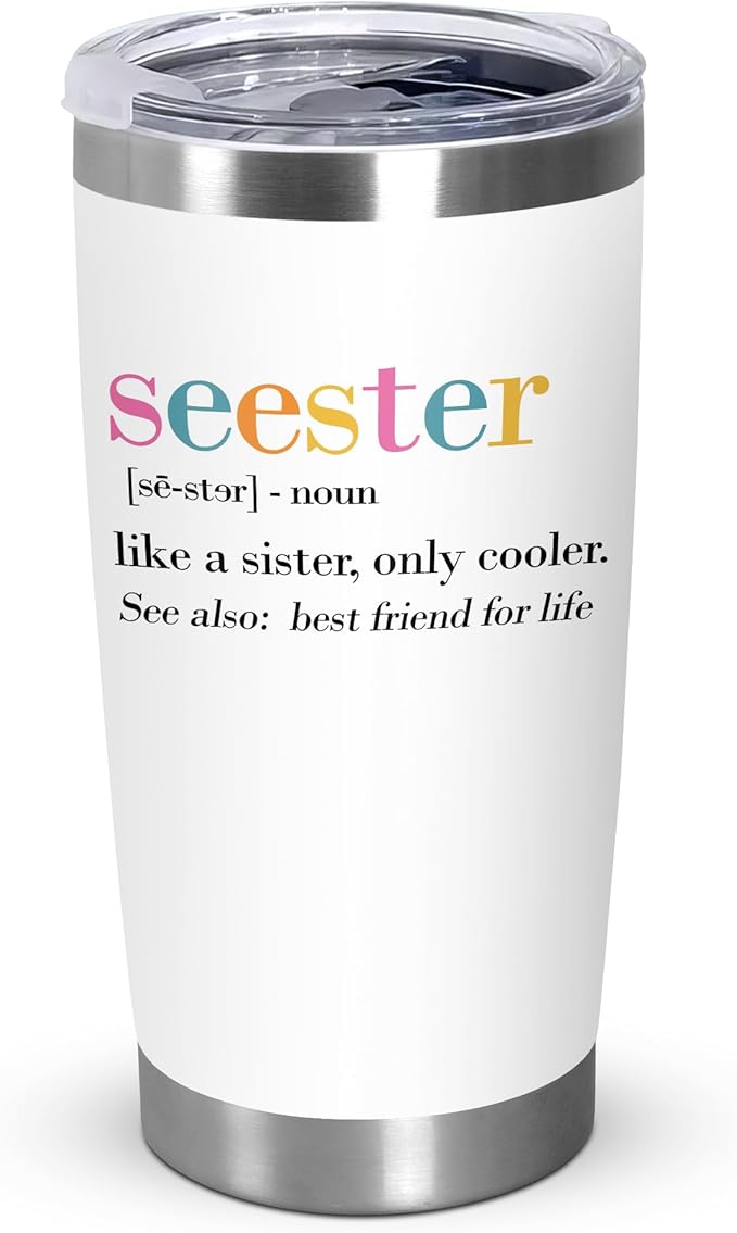 TEEZWONDER Christmas Sister Gifts for Women - Seester 20 oz Stainless Steel Insulated Coffee Tumbler with Lid - Big Sister Birthday Gifts for Girls, Graduation Gift for Her Women