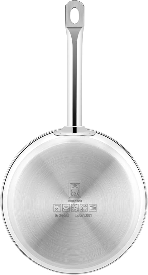 BRA COOKWARE Profesional Frying Pan | 9.5 inches Professional Skillet | Stainless Steel Pan w/o Non-Stick Coating | All Stovetop Compatible - Full Induction Skillet | 100% PFOA Free | Brushed Finish