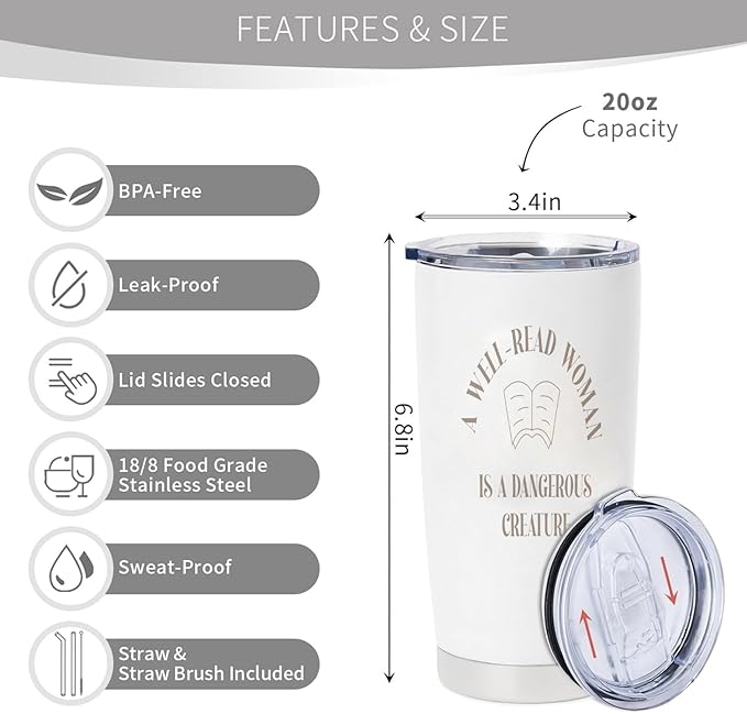 Book Lovers Gifts for Women - 20oz Stainless Steel Insulated Tumbler, Christmas Bookish Gifts, Reading Gift for Reader, Librarian, Nerd, Bookworm Cup Water Bottle, Book Themed Present