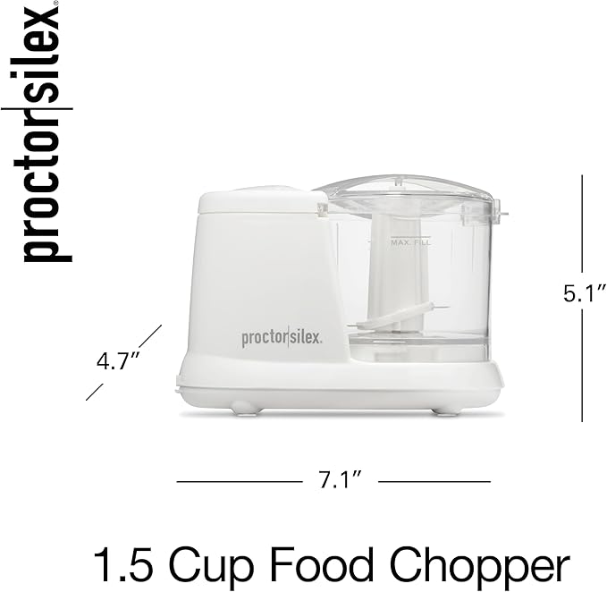 Proctor Silex Durable Electric Vegetable Chopper & Mini Food Processor for Chopping, Puree & Emulsify, 1.5 Cup, White