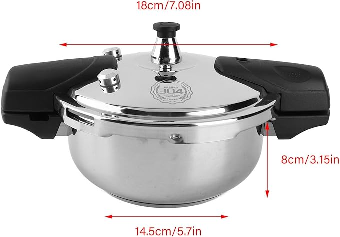 Stainless Steel Pressure Cooker, 1.8 Liter Small Pressure Cooker Explosion Proof, Multifunctional Pressure Canner Cookware for Gas Stove Induction Cooker, Silver