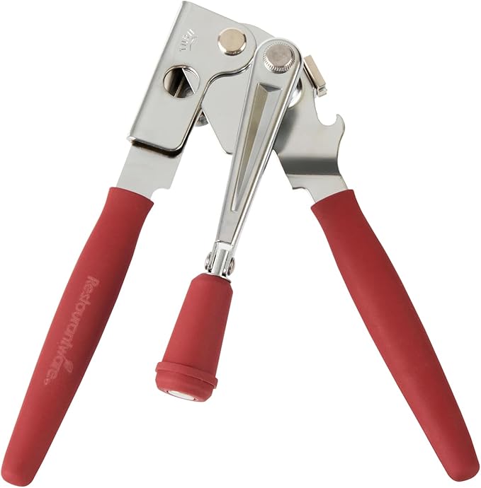 Restaurantware Stainless Steel Magnetic Manual Can Opener - 6 Pack - German Standard Red Crank Can Opener with Magnet, Ergonomic Handles, Non-Slip - Heavy-Duty Hand Can Opener, Easy Turn, Sharp Blade