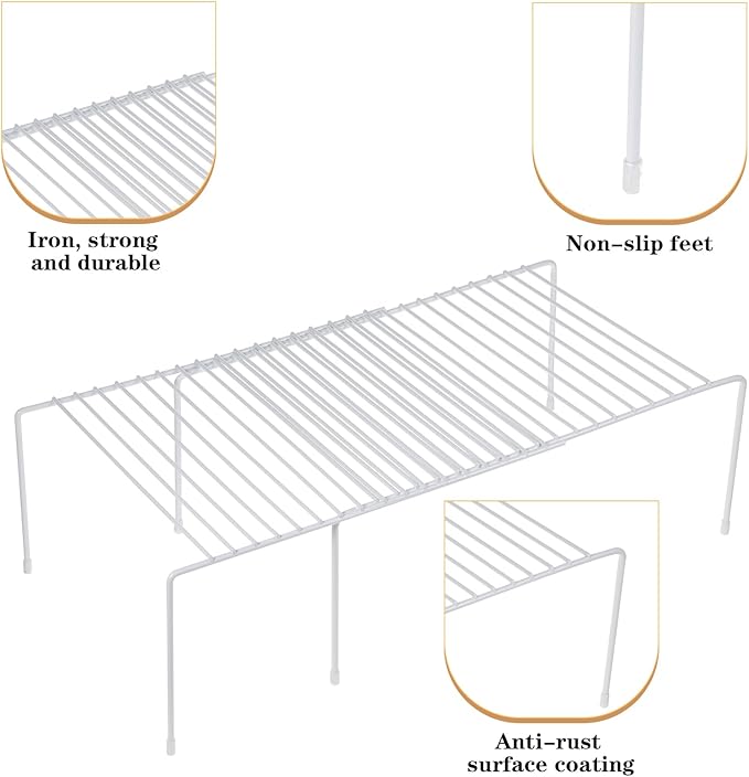 Kitchen Cabinet Organizer Expandable Storage Shelves Cupboard Spice Shelf Rack with Scratch Resistant Feet Metal Kitchen Counter Shelfs Freezer Shelf Rack for Counter Pantry Dish Spice