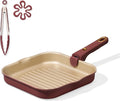CAROTE 10 Inch Titanium Reinforced Nonstick Grill Pans for Steak, Non-Stick Grill Pans Sets with Detachable Handle, PFOS, PFOA Free, Gas & Induction Safe, All Stovetops Compatible, Burgundy