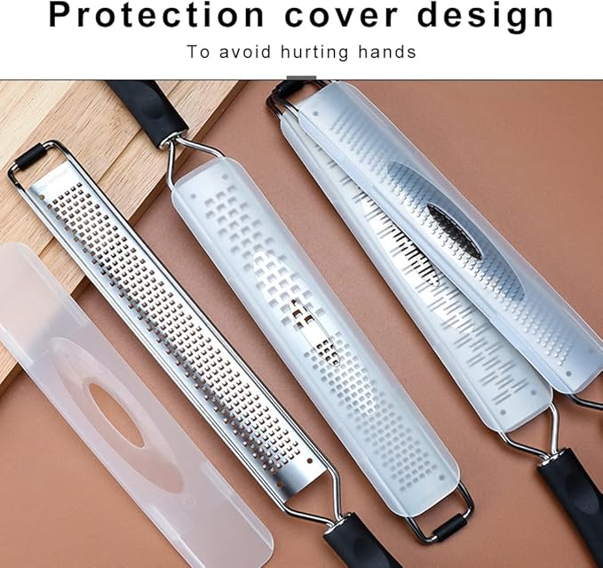 Lemon Citrus Grater,Stainless Steel Cheese Grater with Protective Cover and Brush Perfect Kitchen Tool for Ginger Garlic Oranges Vegetables Fruits(COLOR:Silver+Black)