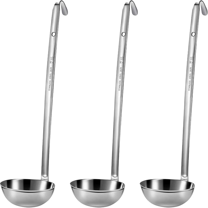 meekoo 3 Pieces Stainless Steel Ladle Soup Handle Ladle with Pouring Rim for Kitchen Cooking Soup Sauce(3 oz)
