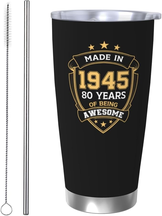 80th Birthday Gifts for Him, 80th Birthday Gifts for Men, Gift for 80 Year Old Man Tumbler, 20oz Coffee Tumbler, 80 Year Old Gifts for Men Coffee Mugs