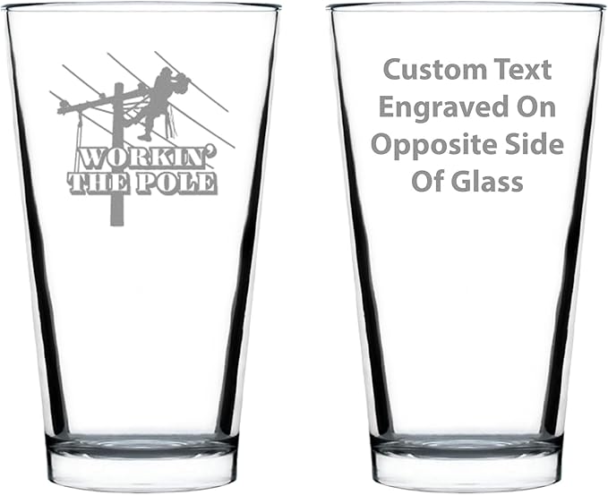 Custom Workin' the Pole - Lineman Electrician Pint Glass - Funny Electrician Gifts for Electricians - 16 Oz Pint Glasses