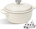 Enameled Cast Iron Dutch Oven Pot With Lid - AIVIKI 5QT Dutch Oven for Bread Baking With Cotton Potholders - Heavy-Duty Cookware for Braising, Stew, Roasting, Oven Safe up to 500°F, Cream White