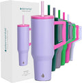 Elemental 40 oz Tumbler with Handle and Straw - Spill Proof Insulated Stainless Steel Commuter for Hot and Cold Beverages - Travel Coffee Mug with 2 Straws & Spill Proof Lid - 40oz - Lilac Tie Dye