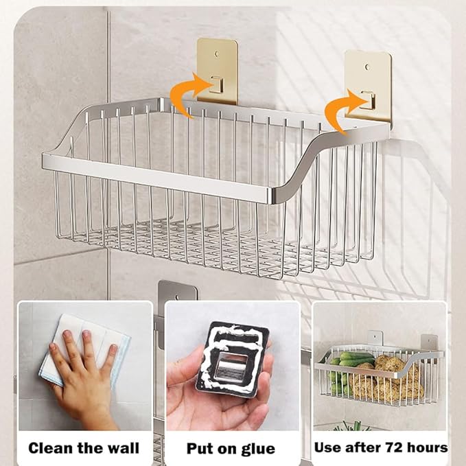 4 Set Hanging Wall Mount Storage Baskets, Multiuse Sturdy SUS304 Stainless Steel Organizing Baskets for Home Kitchen, Bathroom, Pantry Utility, Laundry Organizer,L15.75Inch, D 6.3Inch, H 4.75Inch