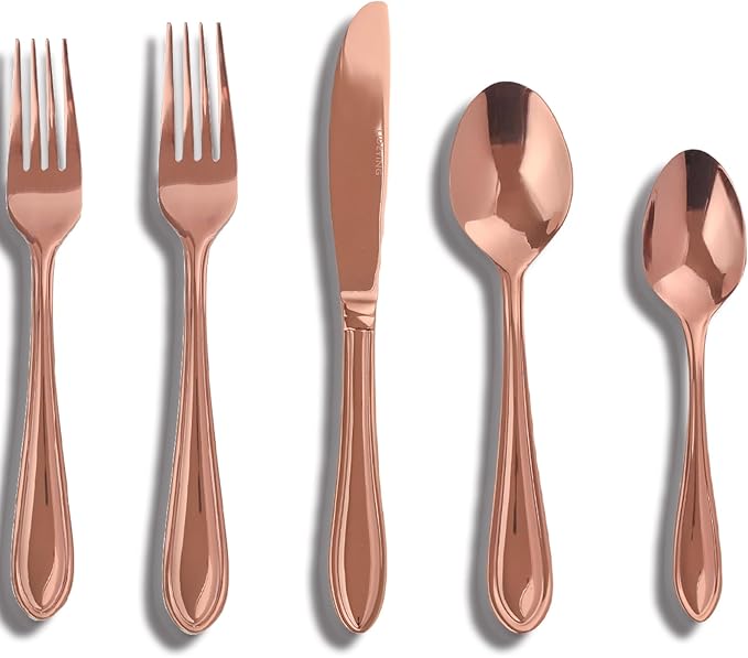 Rose Gold Silverware Set,60-Piece Stainless Steel Flatware for 12, Heavy-Duty 18/0 Stainless Steel Utensils,Mirror Polished Dishwasher Safe for Home & Kitchen Dining