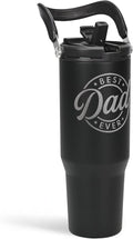 Best Dad Ever Tumbler 30oz, Stainless Steel Insulated Tumblers Travel Cup with Carry Handle & Flip Straw Lid, Gifts for Dad from Daughter Son, Dads Gift for Birthday Christmas Fathers Day